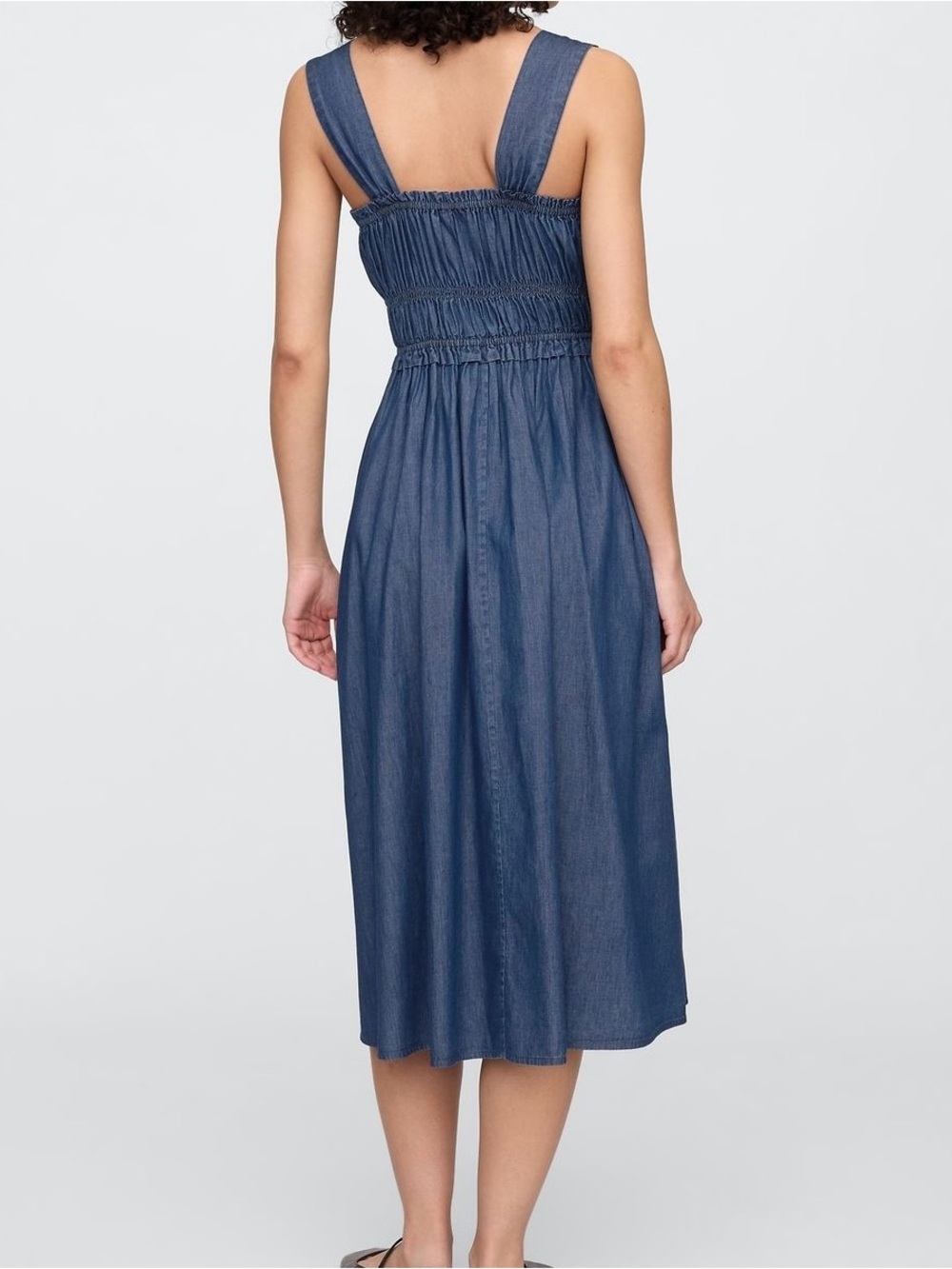 Gap Denim Milkmaid Cotton Western Smocked Tie Front Midi Casual Dress, Size XL - Picture 6 of 15